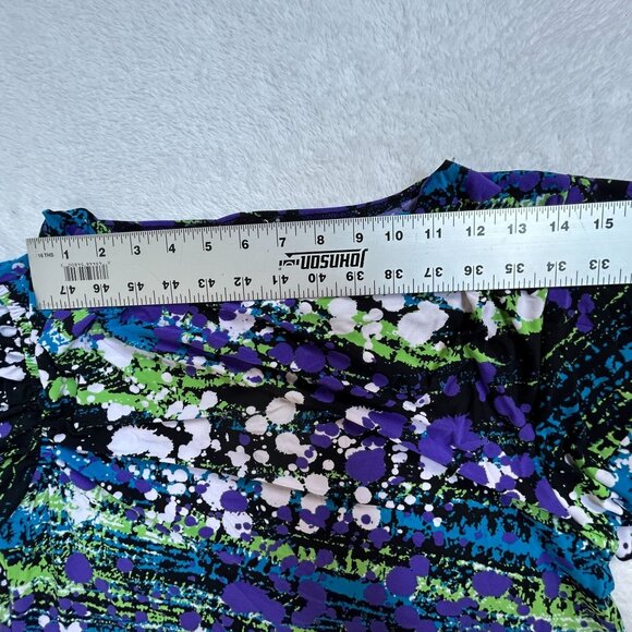 Carole Little Womens Abstract Print Short Sleeve Drape Neck Top Large Purple New - Picture 5 of 7